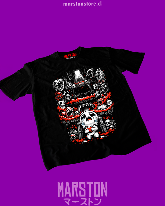 Polera negra con diseño de The Binding of Isaac