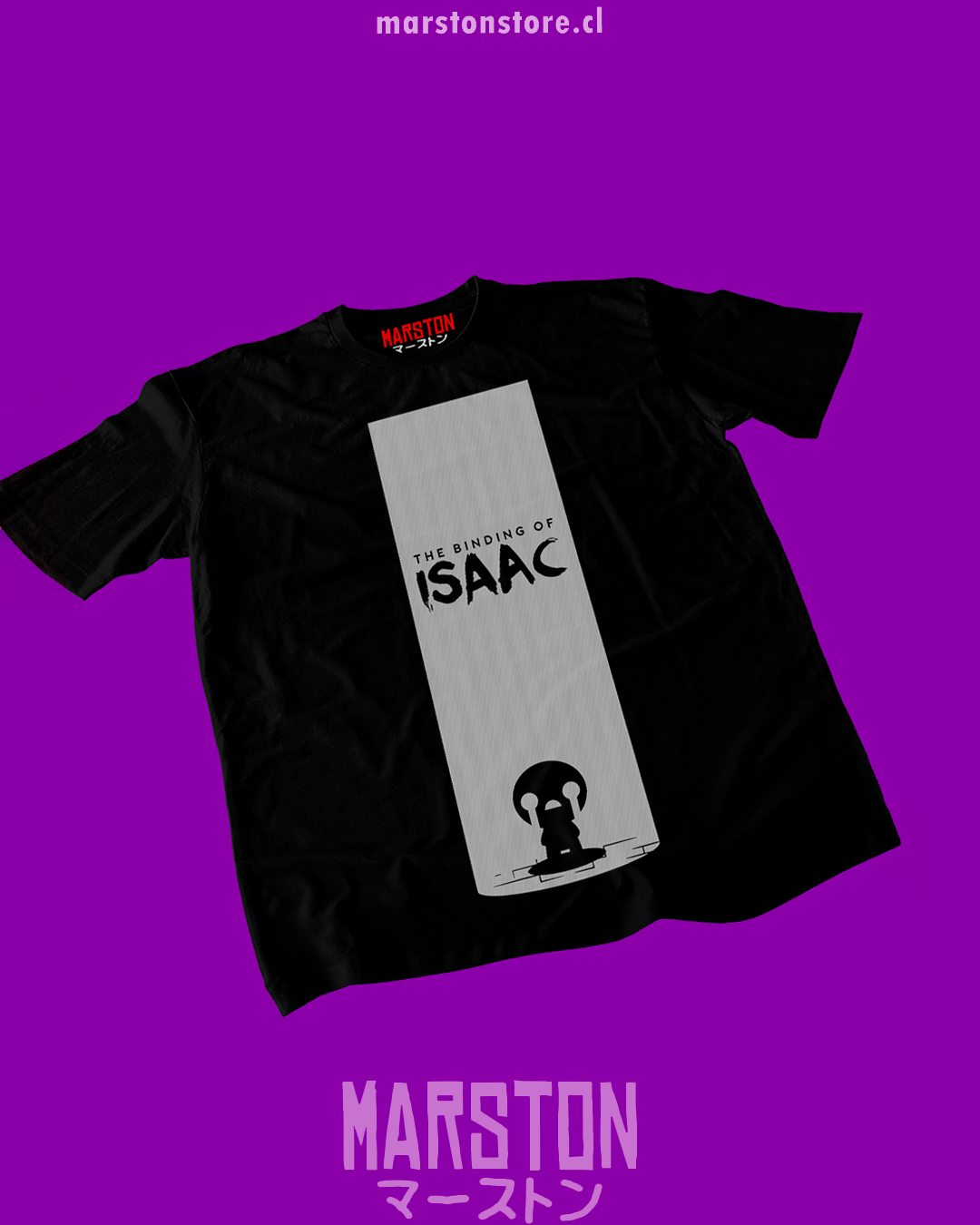 Polera negra con diseño de The Binding of Isaac