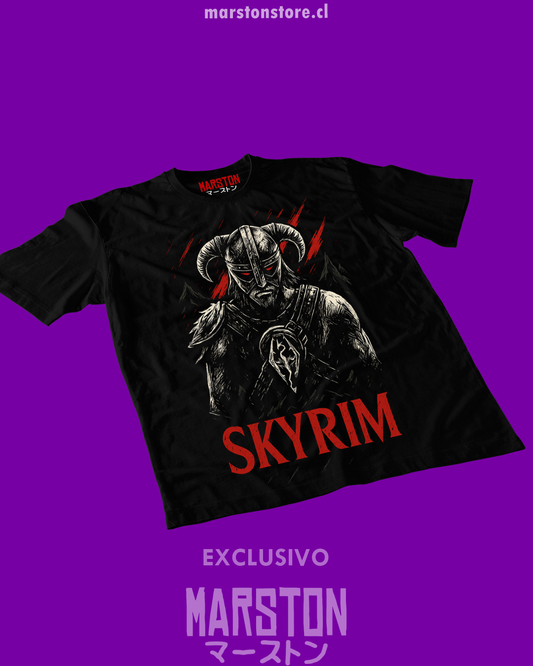 Polera negra The Elder Scrolls V: Skyrim con diseño de Dragonborn