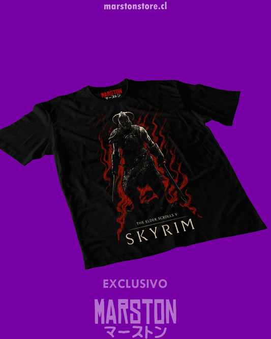 Polera negra The Elder Scrolls V: Skyrim con diseño de Dragonborn