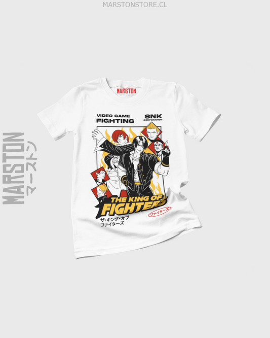 Polera blanca con diseño de The King of Fighters