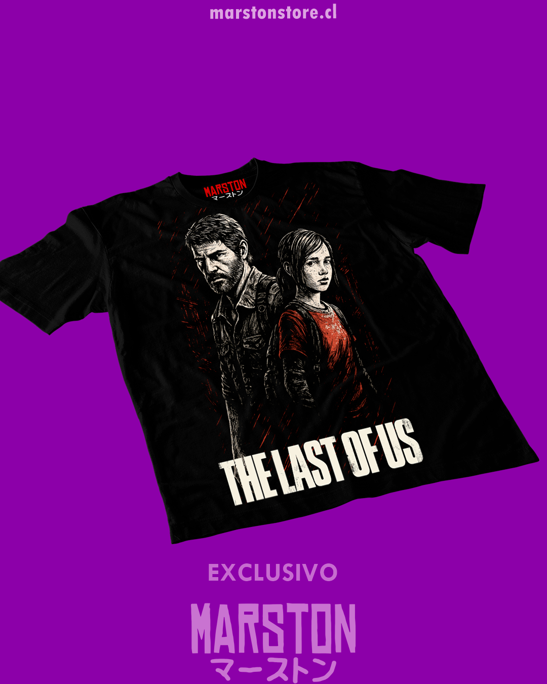 Polera negra The Last of Us con Joel Miller y Ellie Williams