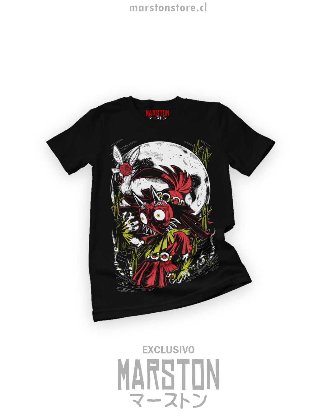 Polera negra The Legend of Zelda con diseño de Majora's Mask