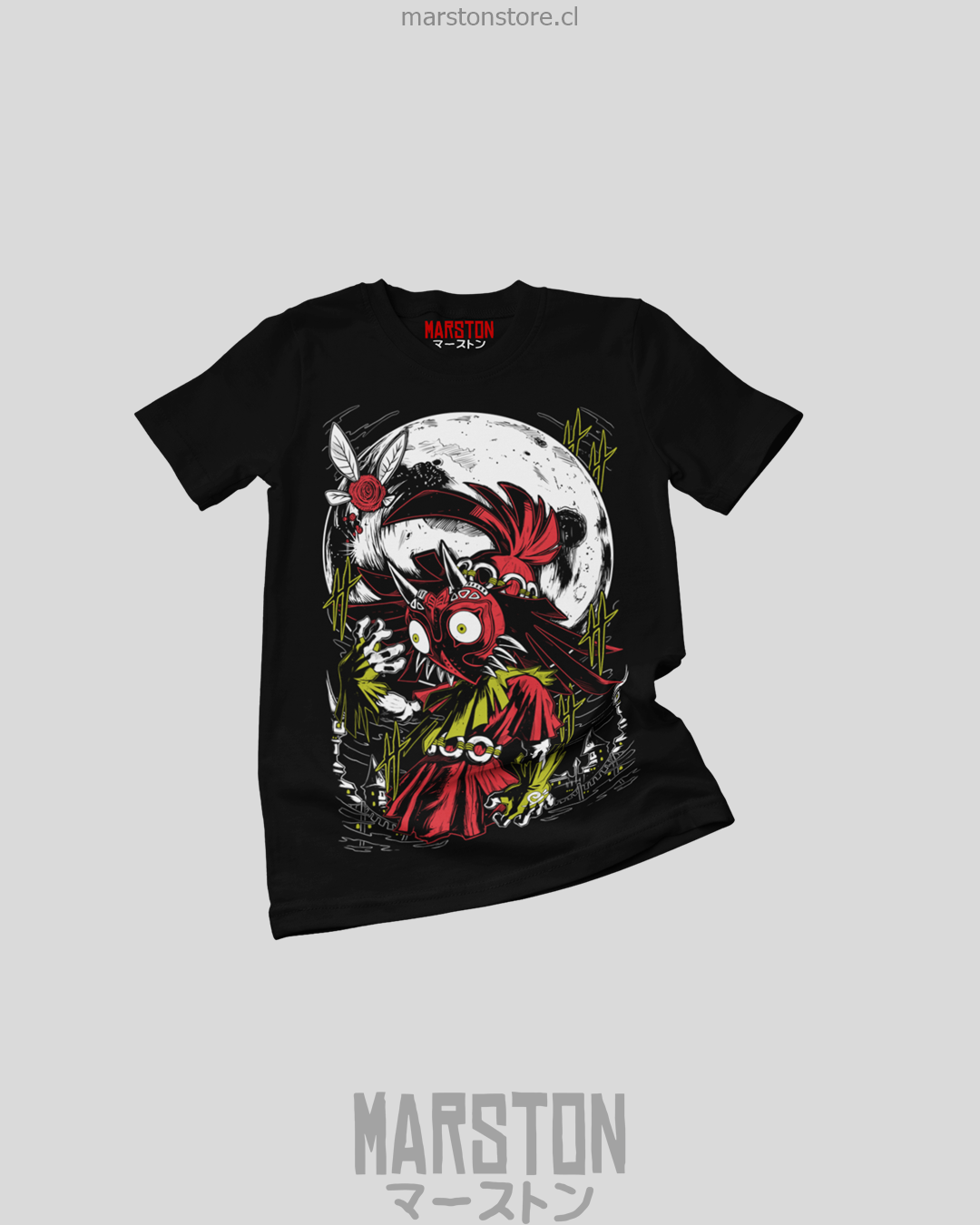 Polera negra The Legend of Zelda con diseño de Majora's Mask