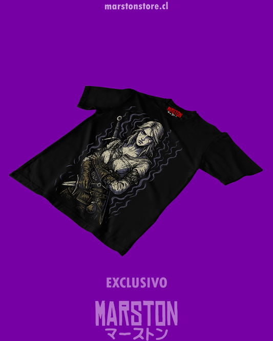 Polera negra The Witcher 3 con diseño de Ciri