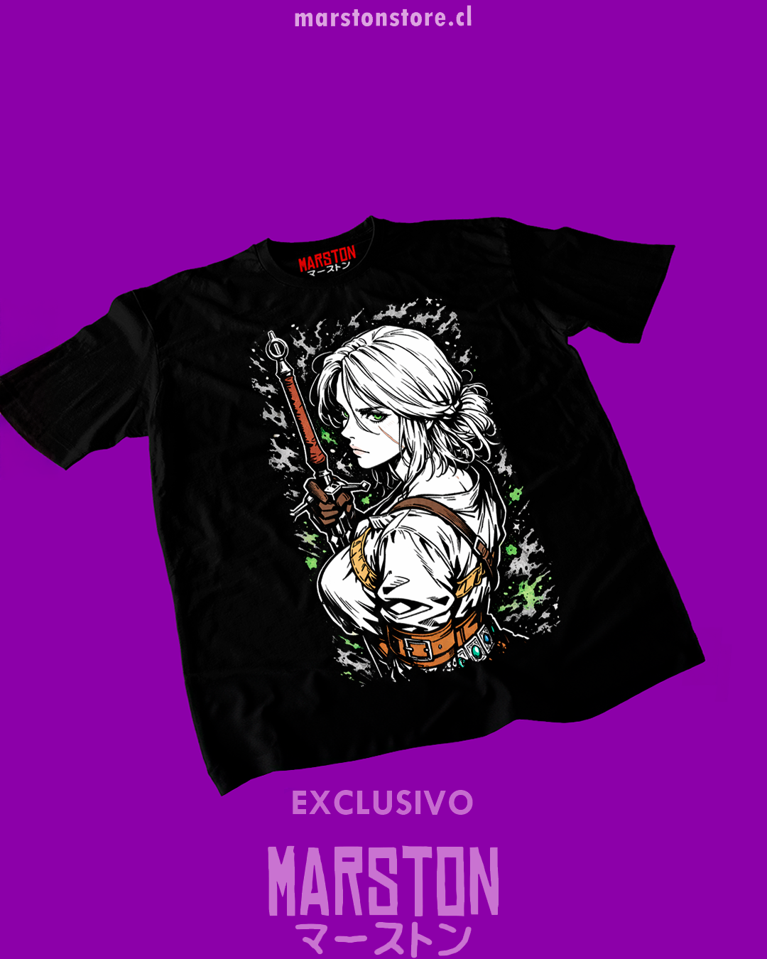 Polera negra The Witcher 3 con diseño de Ciri