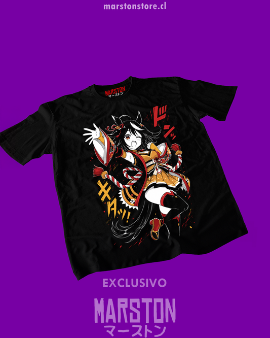 Polera negra Uma Musume Pretty Derby con diseño de Kitasan Black