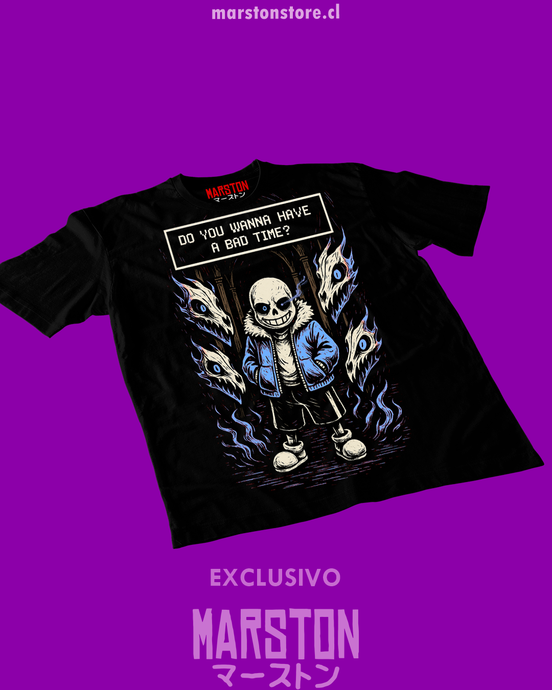 Polera negra Undertale con diseño de Sans