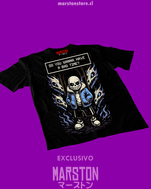 Polera negra Undertale con diseño de Sans