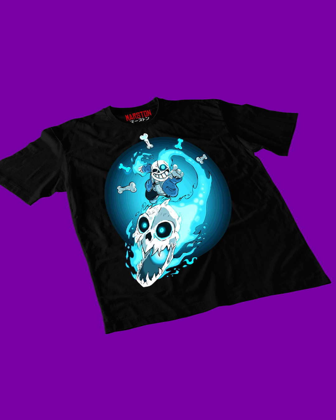 Polera negra Undertale con diseño de Sans