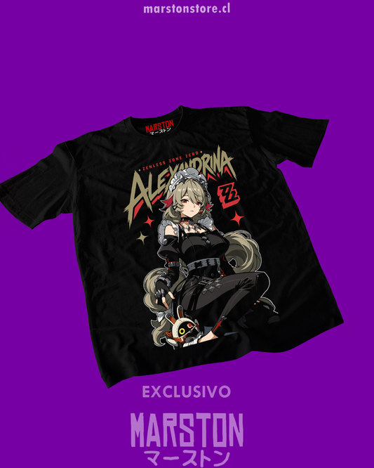 Polera negra Zenless Zone Zero con diseño de Alexandrina