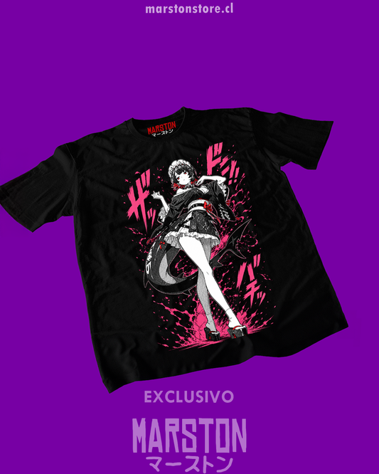 Polera negra Zenless Zone Zero con diseño de Ellen Joe