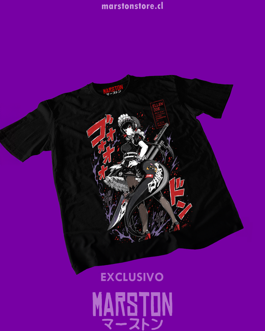 Polera negra Zenless Zone Zero con diseño de Ellen Joe