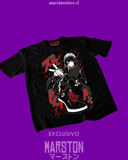 Polera negra Zenless Zone Zero con diseño de Ellen Joe