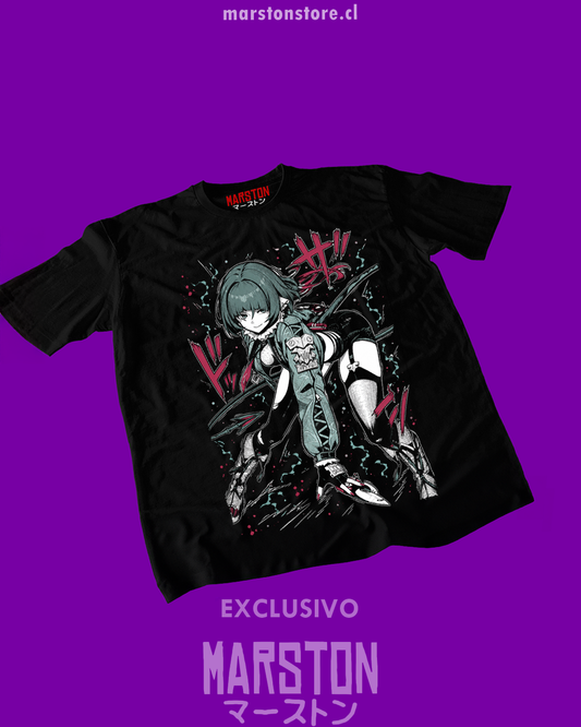 Polera negra Zenless Zone Zero con diseño de Jane Doe