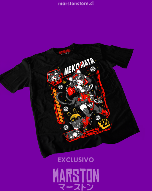 Polera negra Zenless Zone Zero con diseño de Nekomata