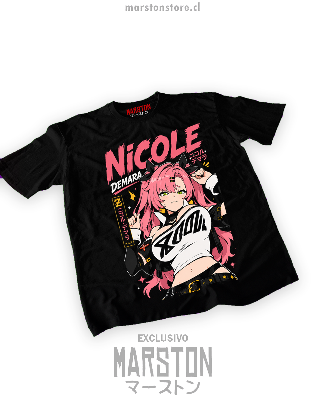 Polera negra Zenless Zone Zero con diseño de Nicole Demara