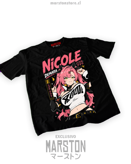 Polera negra Zenless Zone Zero con diseño de Nicole Demara