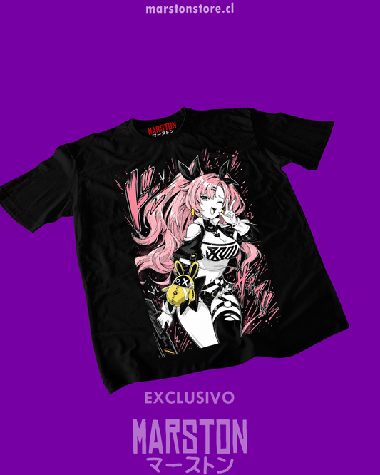 Polera negra Zenless Zone Zero con diseño de Nicole Demara