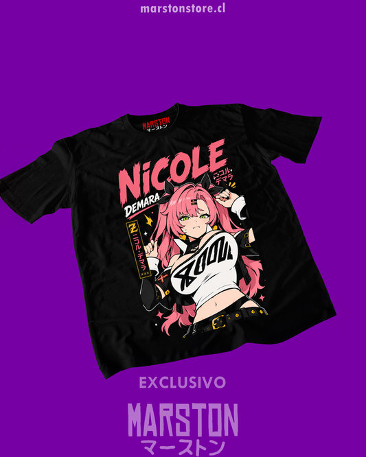 Polera negra Zenless Zone Zero con diseño de Nicole Demara