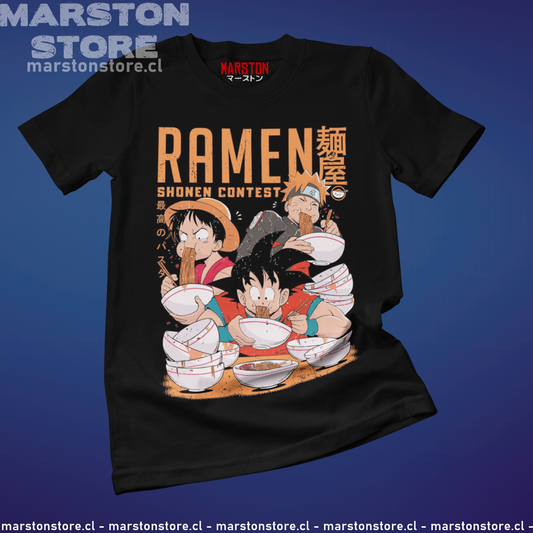 Polera negra crossover anime con Gokú, Naruto y Monkey D. Luffy