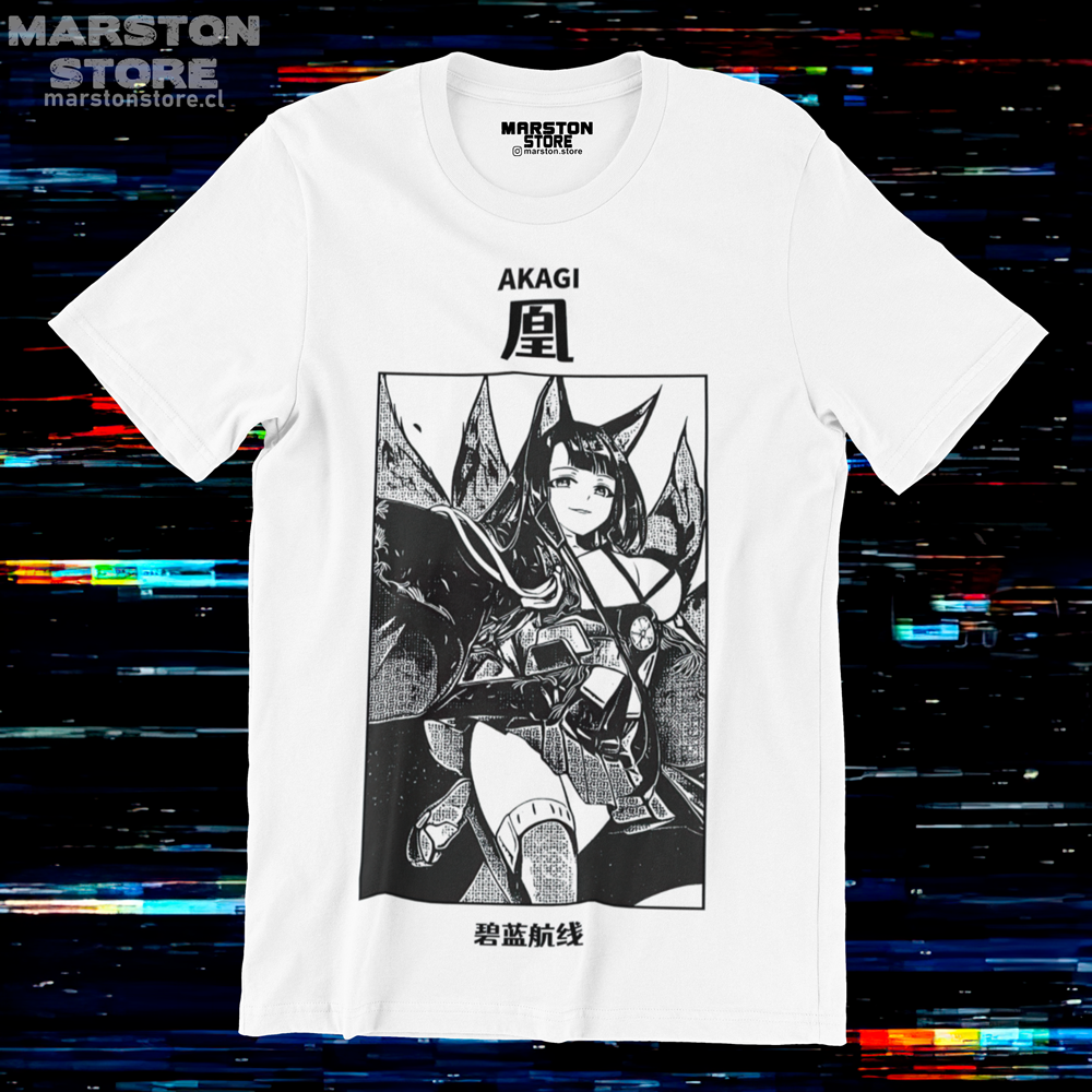 Polera blanca Azur Lane con diseño de Akagi