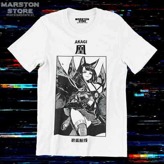 Polera blanca Azur Lane con diseño de Akagi