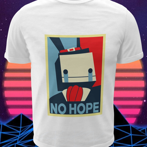 Polera blanca BattleBlock Theater con diseño de Hatty Hattington