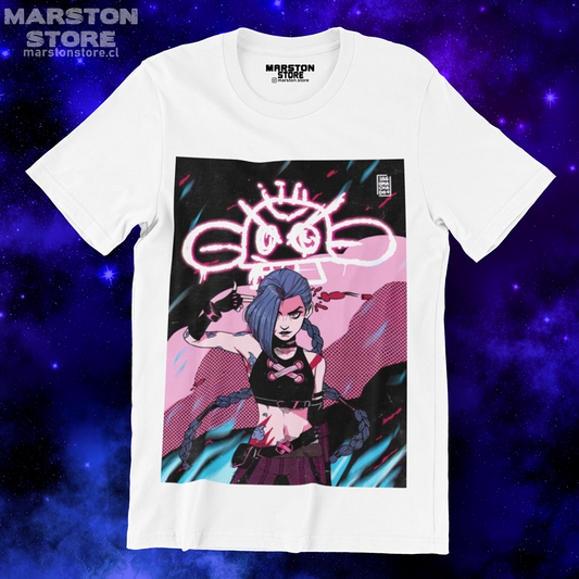Polera blanca de Arcane con Jinx
