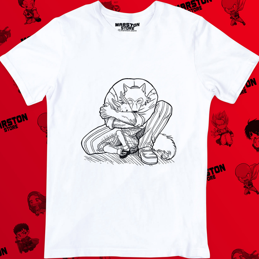 Polera blanca de Beastars con Legoshi