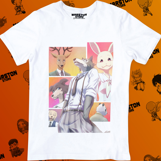 Polera blanca de Beastars con Legoshi