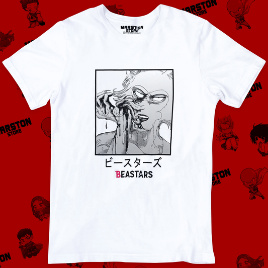 Polera blanca de Beastars con Legoshi