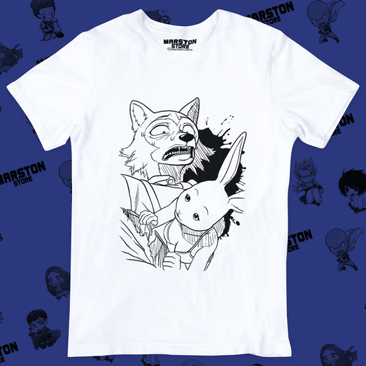 Polera blanca de Beastars con Legoshi