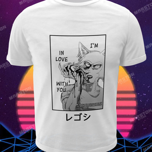 Polera blanca de Beastars con Legoshi