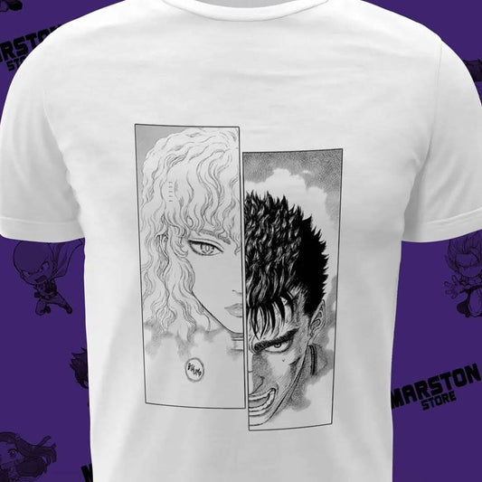 Polera blanca de Berserk con diseño inspirado en el manga