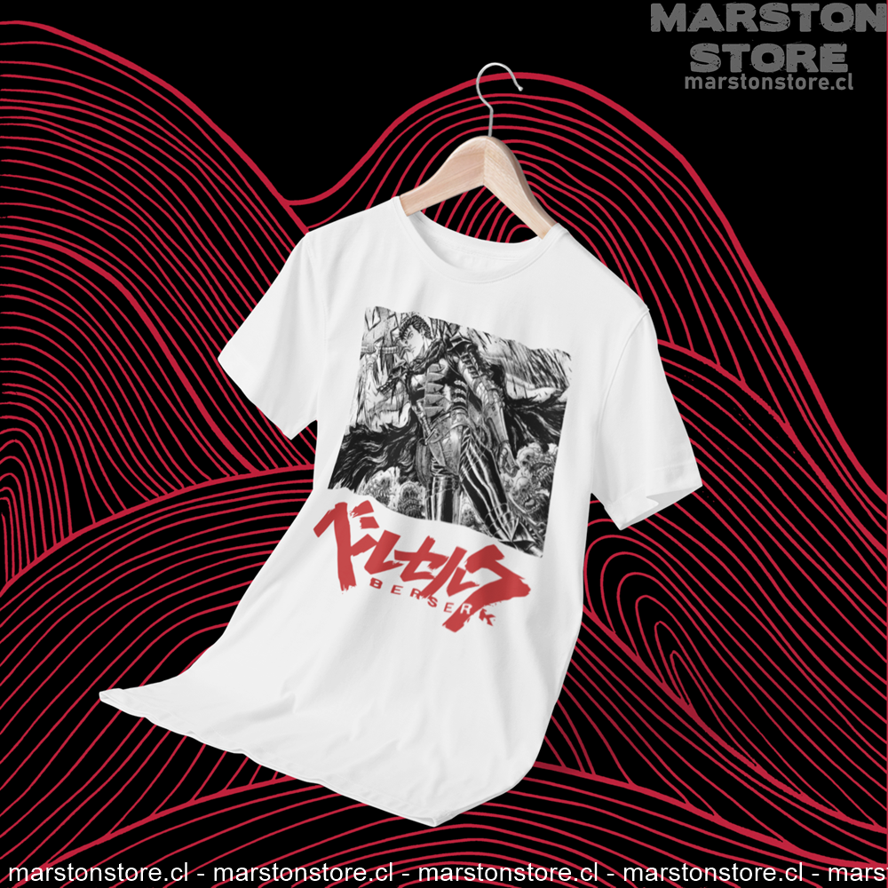 Polera blanca de Berserk con diseño de Guts