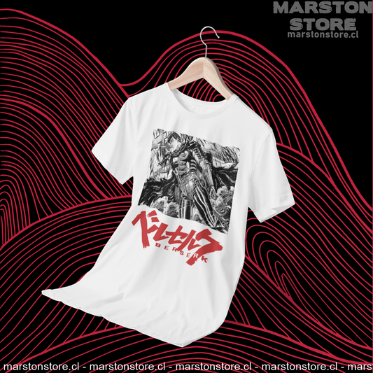 Polera blanca de Berserk con diseño de Guts
