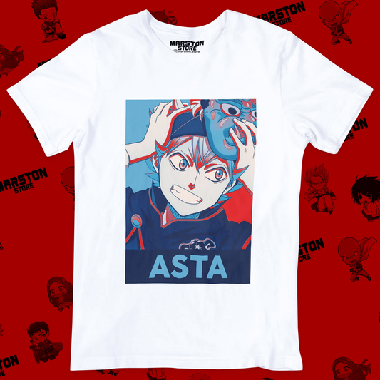 Polera blanca de Black Clover con Asta