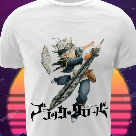 Polera blanca de Black Clover con Asta