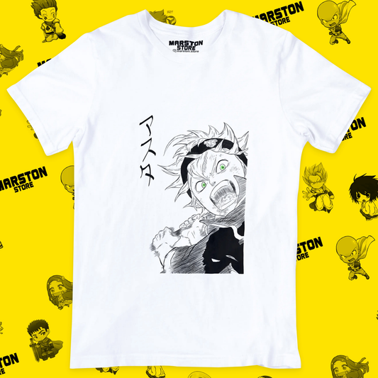Polera blanca de Black Clover con Asta