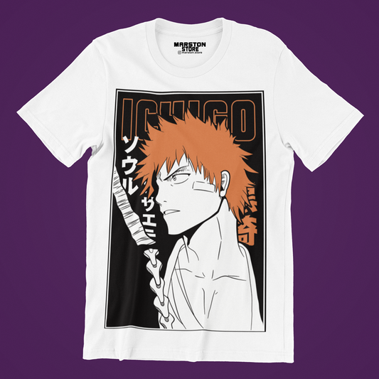 Polera blanca de Bleach con Ichigo Kurosaki