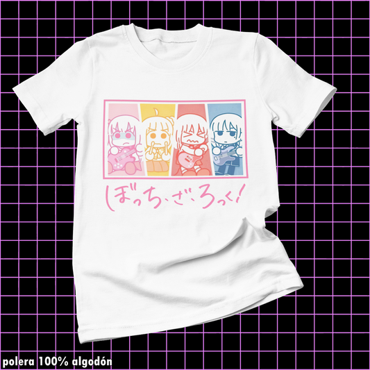 Polera blanca de Bocchi the Rock! con diseño anime