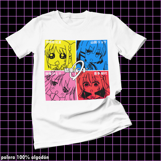 Polera blanca de Bocchi the Rock! con diseño anime