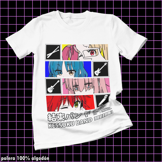 Polera blanca de Bocchi the Rock! con diseño anime