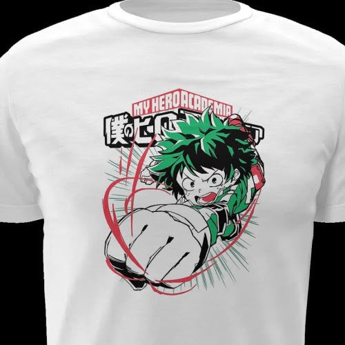 Polera blanca de Boku no Hero Academia (My Hero Academia) con Izuku Midoriya