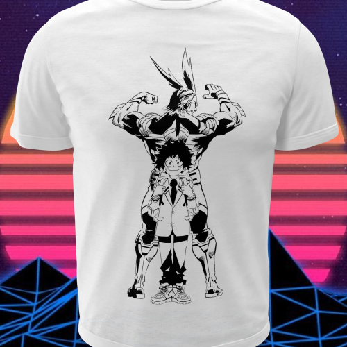 Polera blanca de Boku no Hero Academia (My Hero Academia) con Izuku Midoriya y All Might