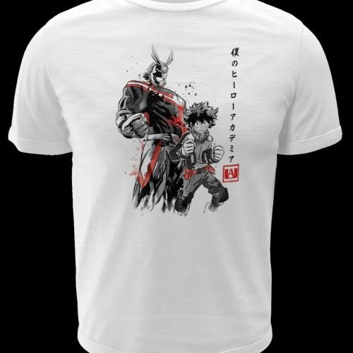 Polera blanca de Boku no Hero Academia (My Hero Academia) con Izuku Midoriya y All Might