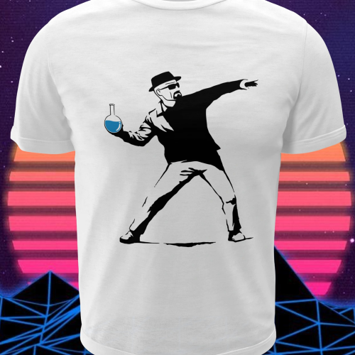 Polera blanca de Breaking Bad con Heisenberg en diseño estilo Banksy