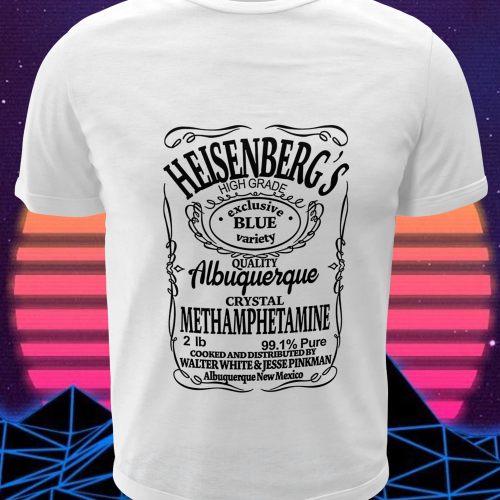 Polera blanca de Breaking Bad con diseño estilo Jack Daniel's