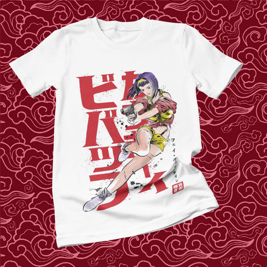 Polera blanca de Cowboy Bebop con Faye Valentine